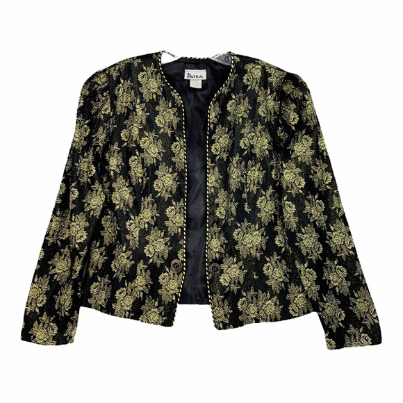 Vintage Black Metallic Gold Floral Evening Jacket Blazer Convertible Top - Picture 15 of 16